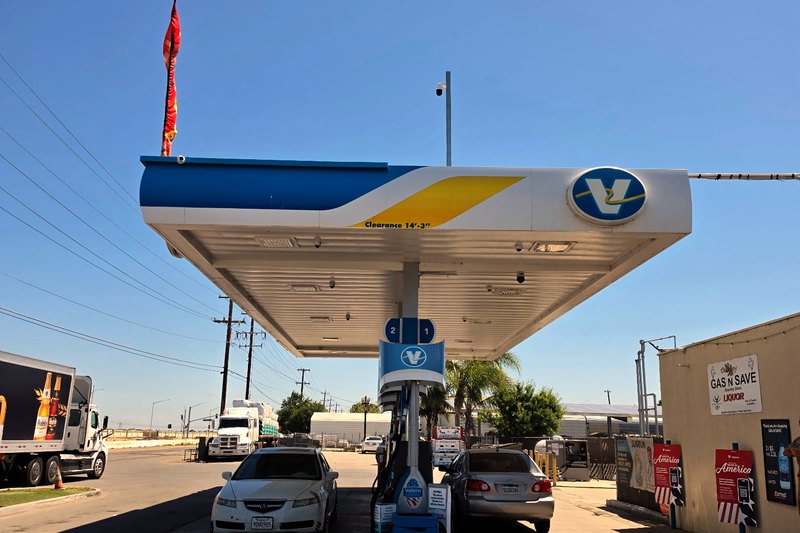 The Valero canopy over the pumps at Gas N Save, Oakley